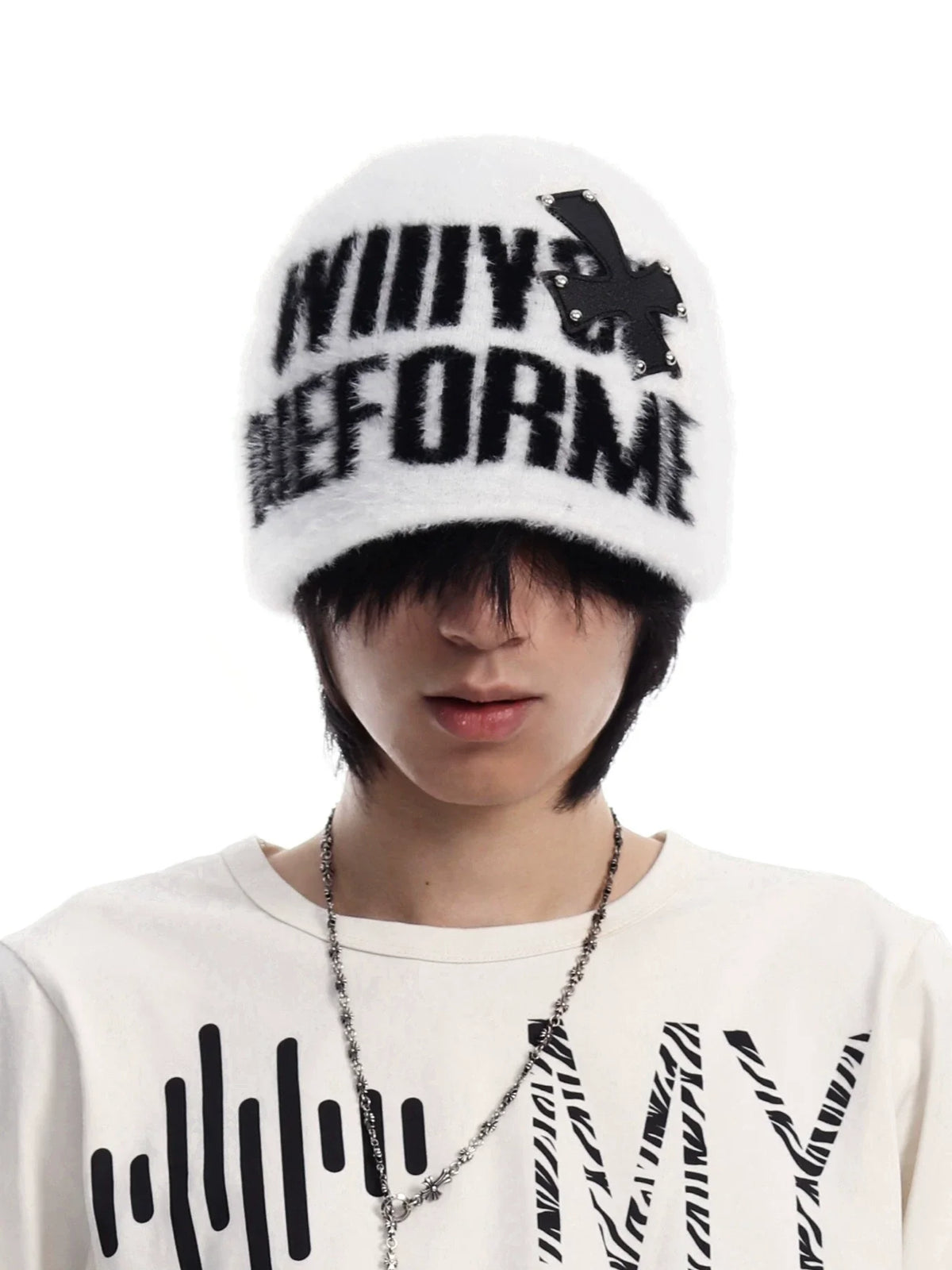 APPLIQU? LEATHER MOHAIR HAT