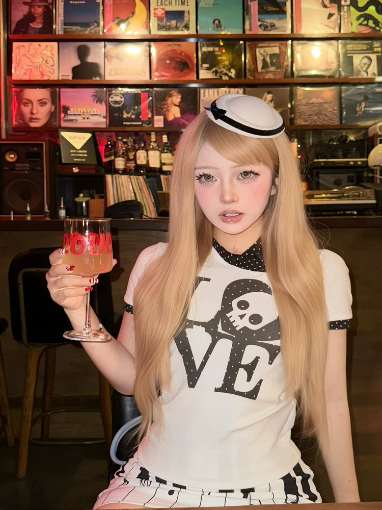 Y2K SKULL POLKA DOT TEE