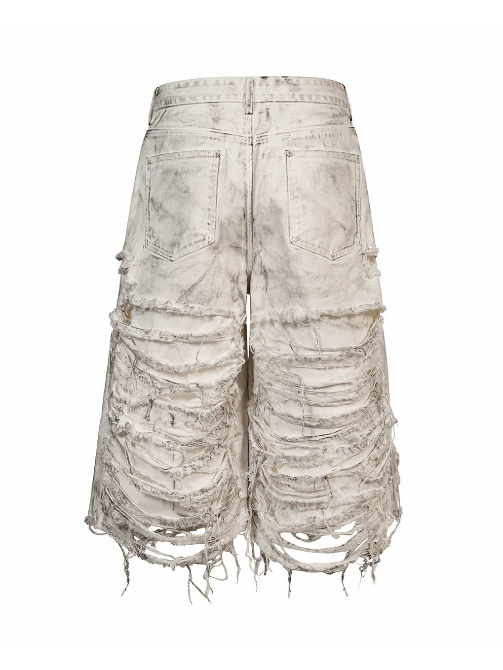 DESTROYED WHITE WIDE-LEG SHORTS