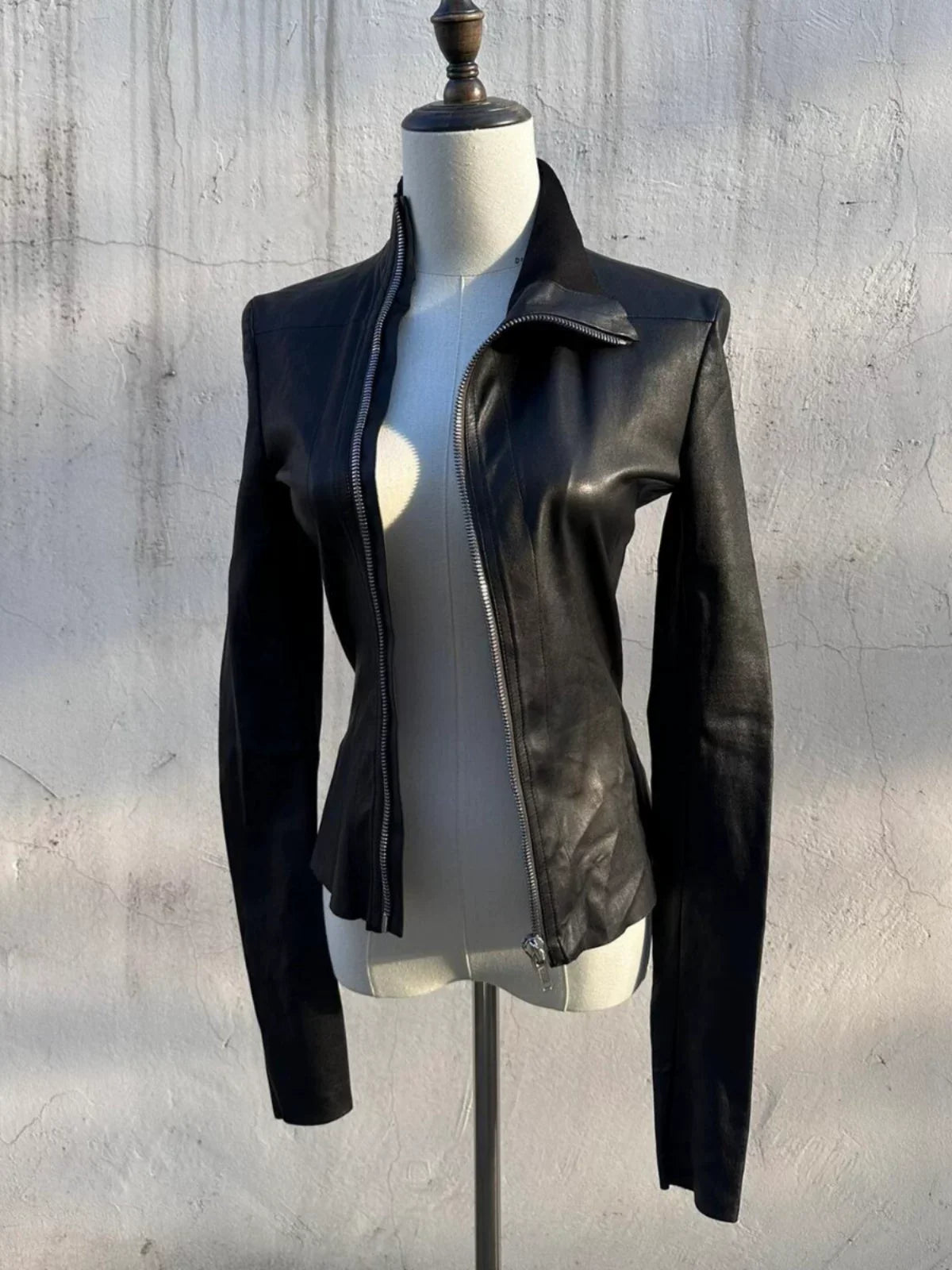 SLIM PU LEATHER BIKER JACKET