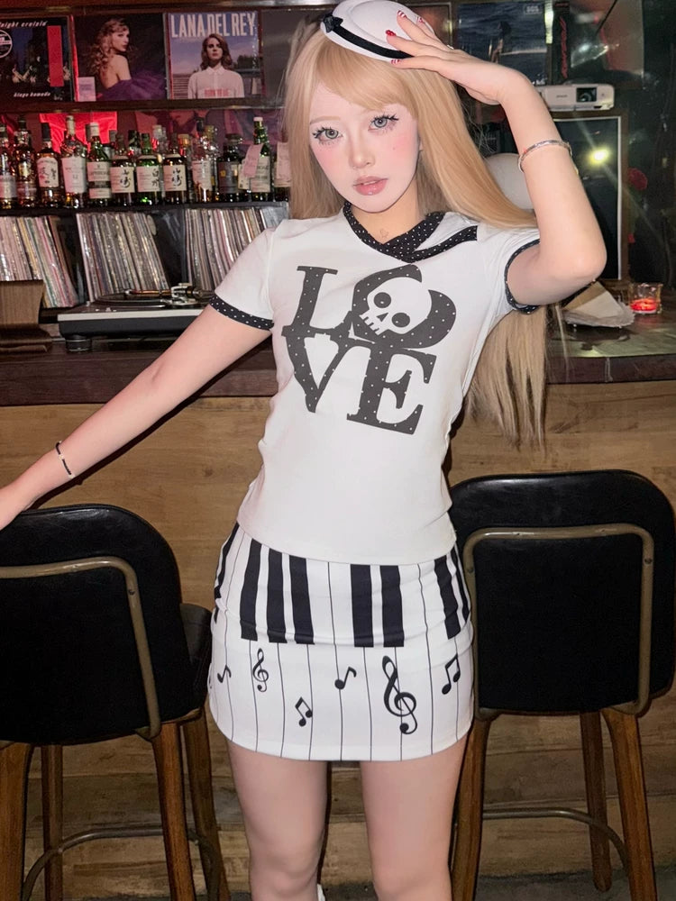 Y2K SKULL POLKA DOT TEE