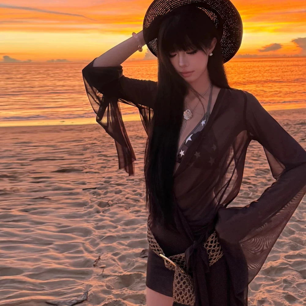 STAR-PRINT BIKINI SET WITH COVER-UP