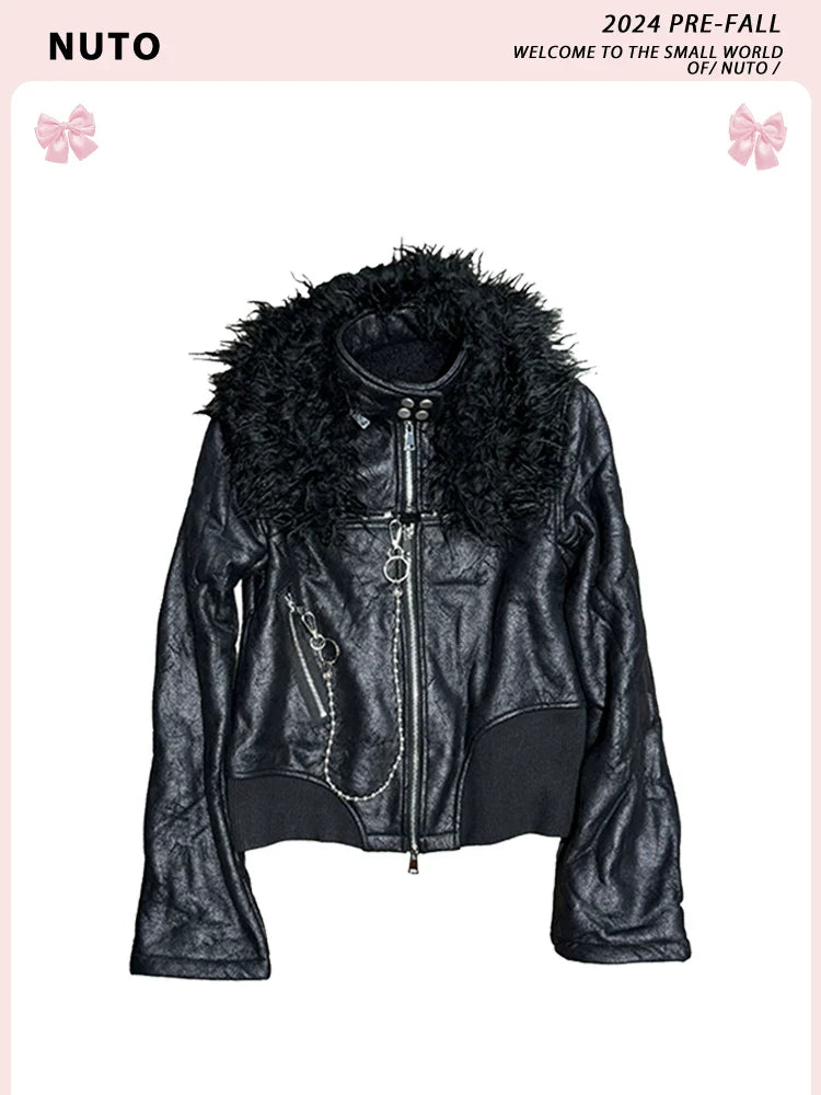 FUR COLLAR LEATHER JACKET