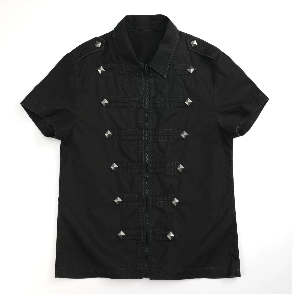 DISTRESSED ZIPPER FRONT SHIRT