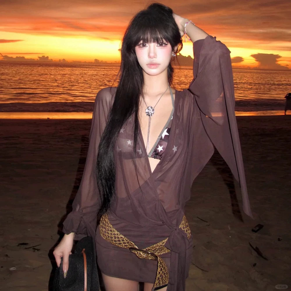 STAR-PRINT BIKINI SET WITH COVER-UP