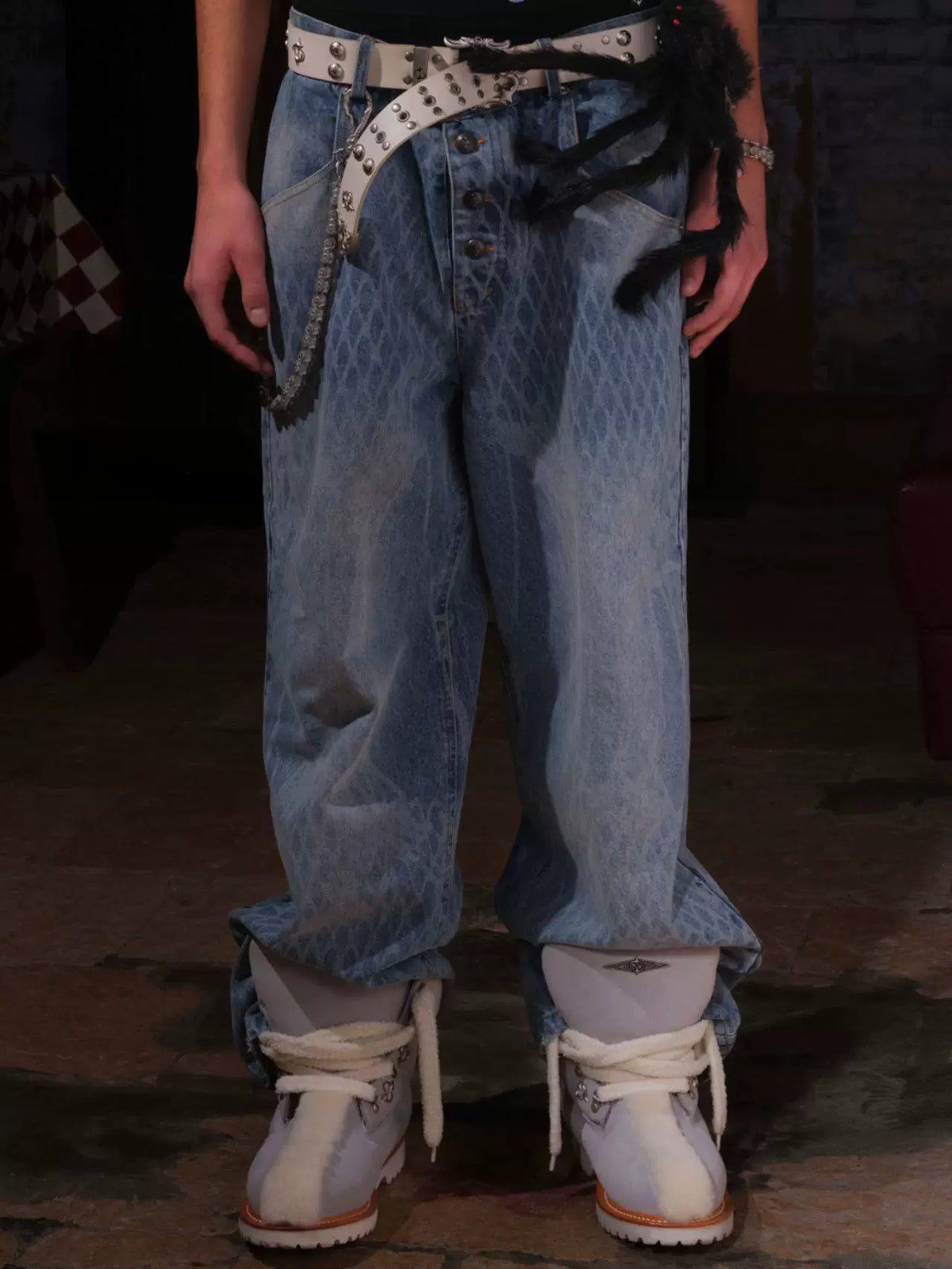 SPIDERWEB STRIPED BAGGY PANTS