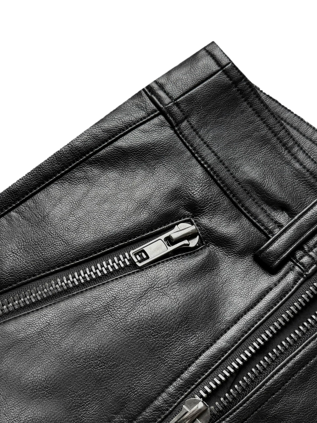 DOUBLE ZIPPER MICRO LEATHER PANTS