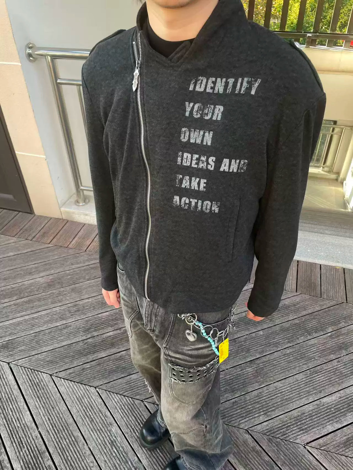OBLIQUE ZIPPER STAND-UP JACKET