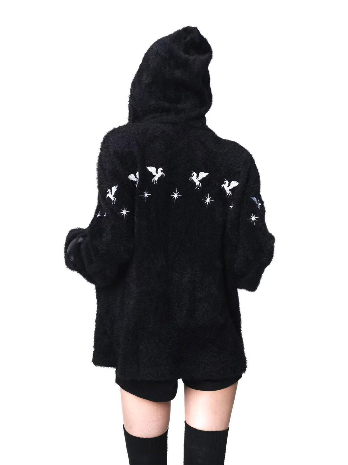 HOODED MOHAIR SWEATER COAT