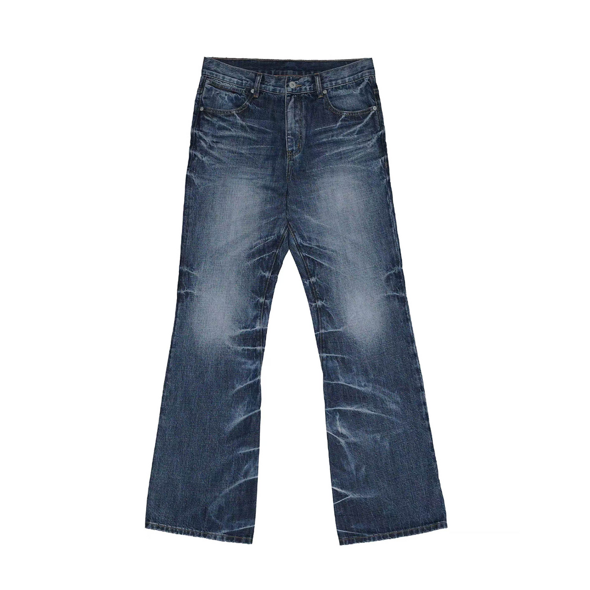 DISTRESSED PLEATED STRAIGHT-LEG JEANS