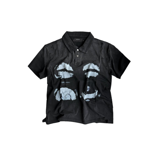 DISTRESSED PONY PRINT POLO SHIRT