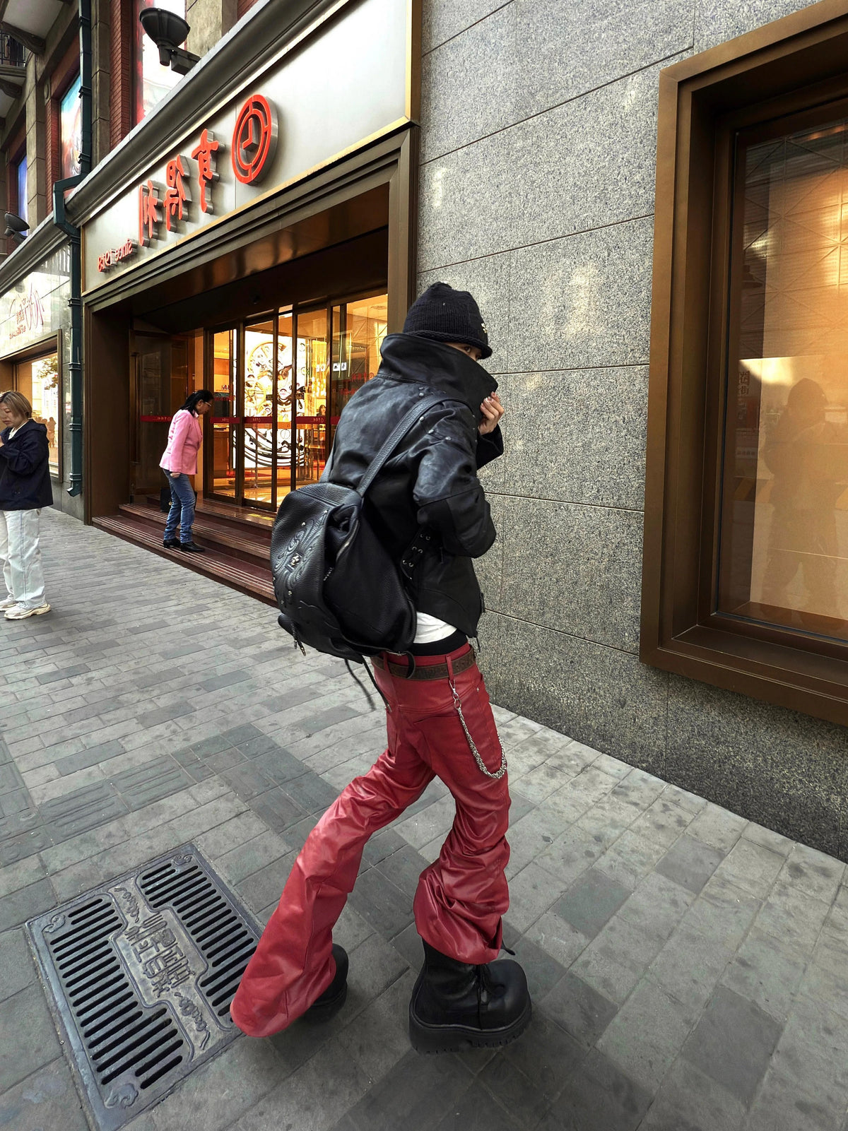 LIQUID METAL PINK WAXED PANTS