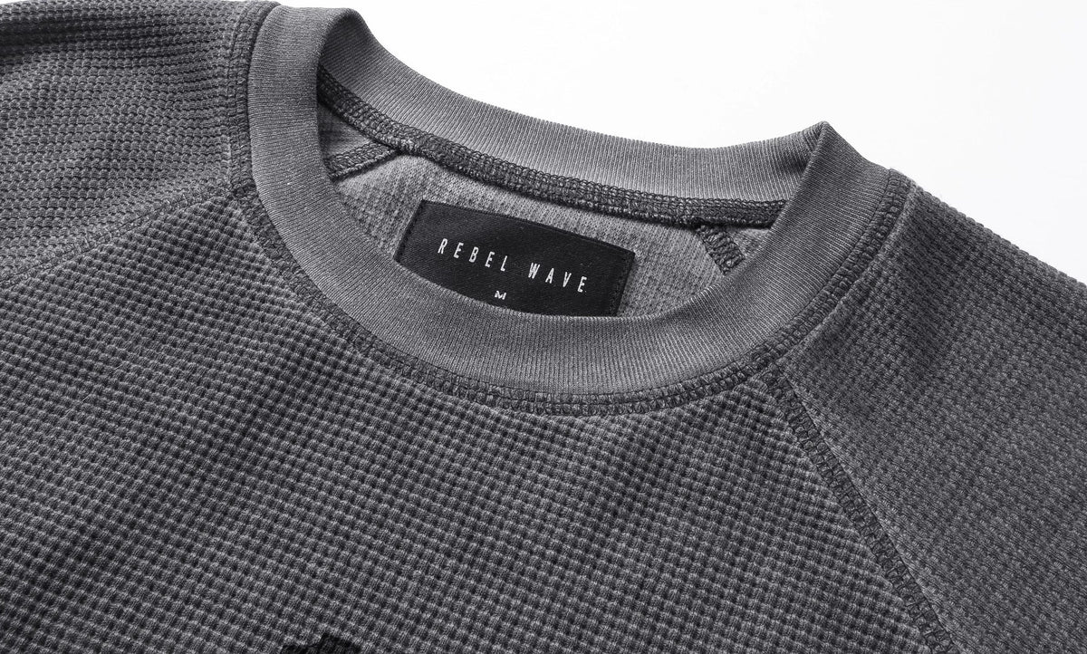SANSKRIT PRINT WAFFLE LONG SLEEVE T-SHIRT
