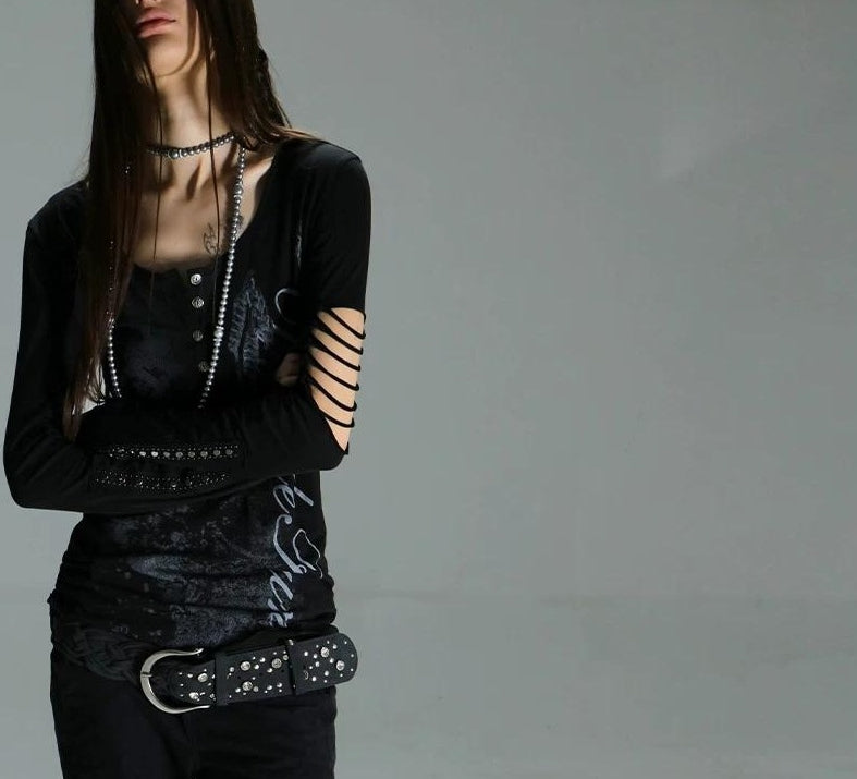 ダブルパンチグラフィックロングスリーブTシャツ