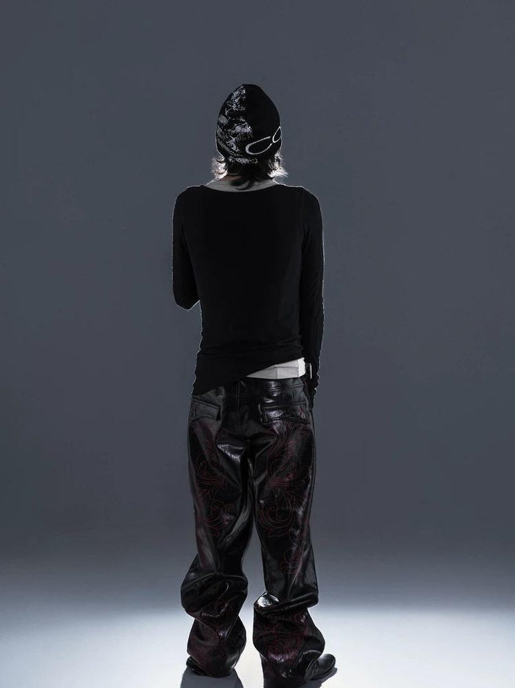 BAROQUE SKULL CLIP LEATHER PANTS