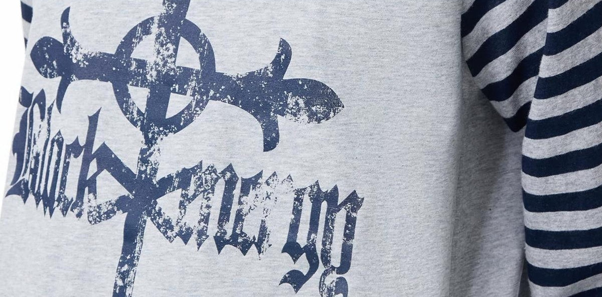 グレー ストライプ ラグラン Tシャツ