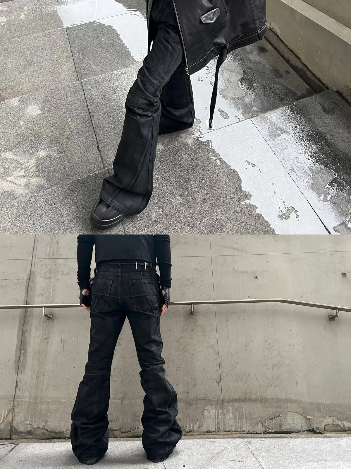 BRUSHED WAX COATED MICRO FLARE JEANS