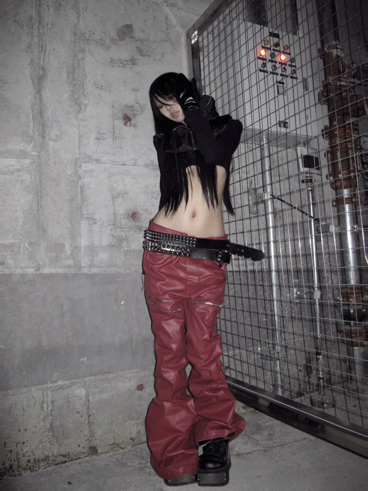 LIQUID METAL PINK WAXED PANTS
