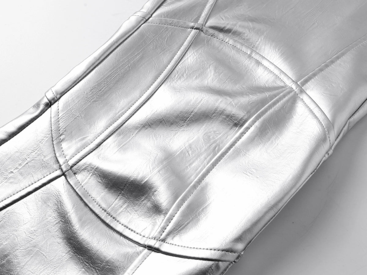 SILVER LIQUID LEATHER PANTS