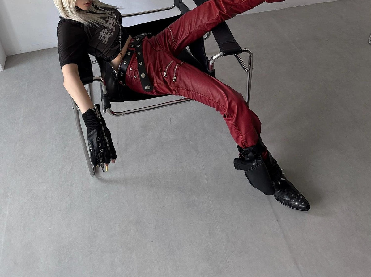 LIQUID METAL PINK WAXED PANTS