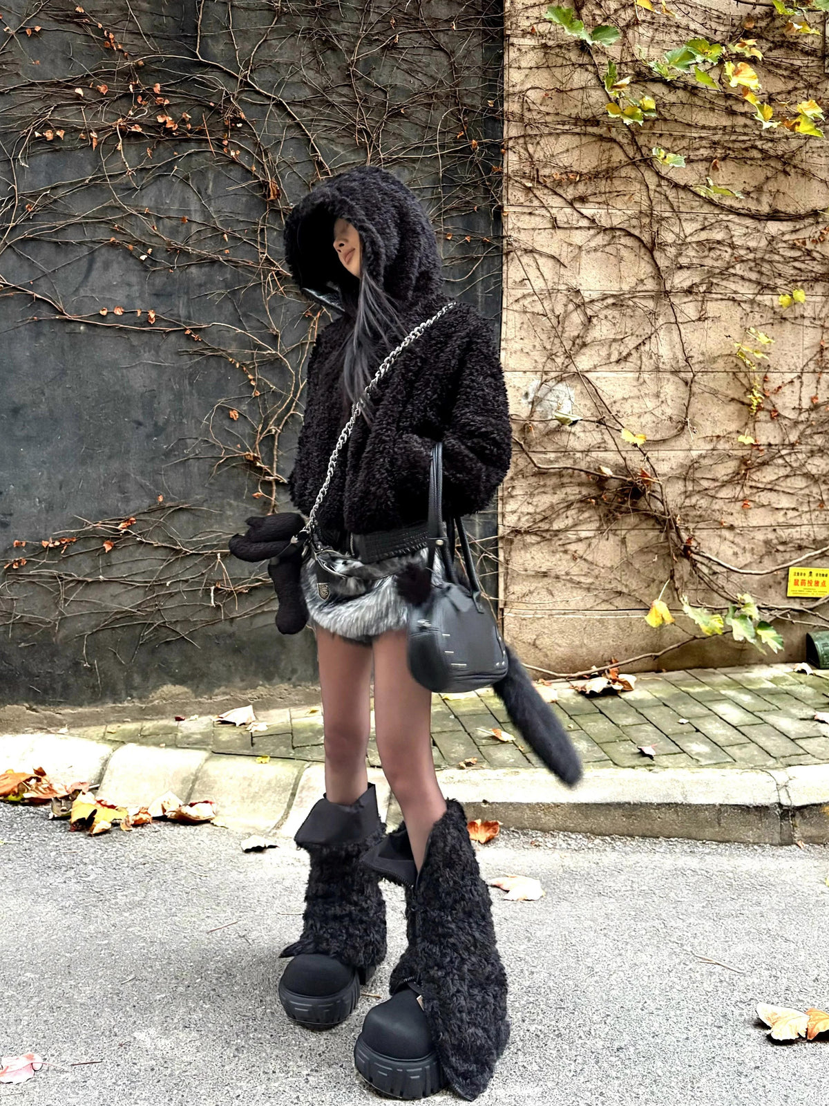 PLUSH PATCHWORK SUEDE HOODED JACKET