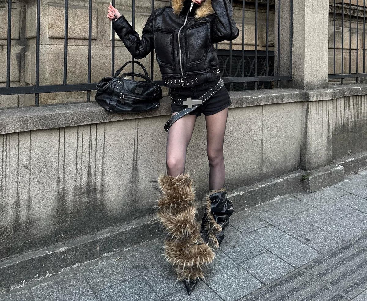 FAUX FUR MULTI-ZIPPER JACKET