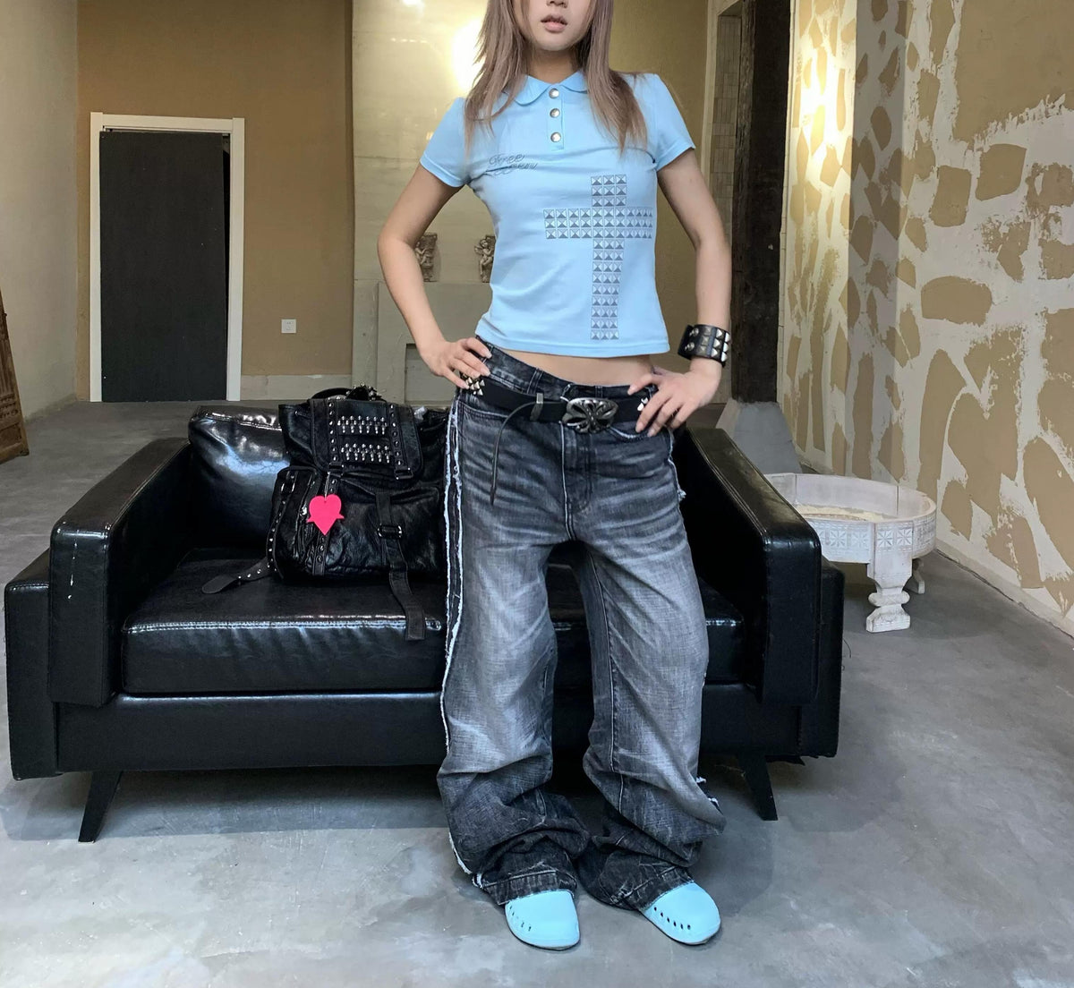 LIGHTNING STRIPE RAW EDGE JEANS