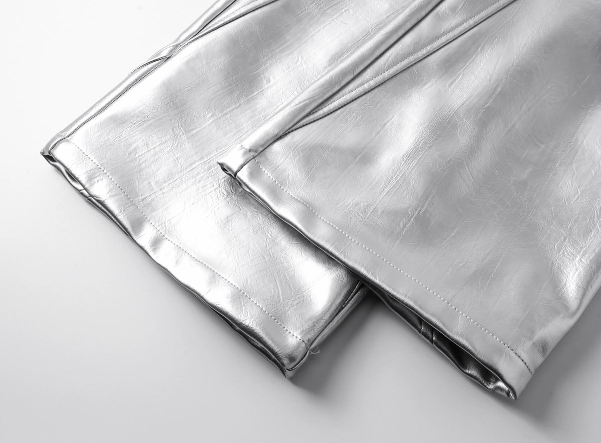 SILVER LIQUID LEATHER PANTS