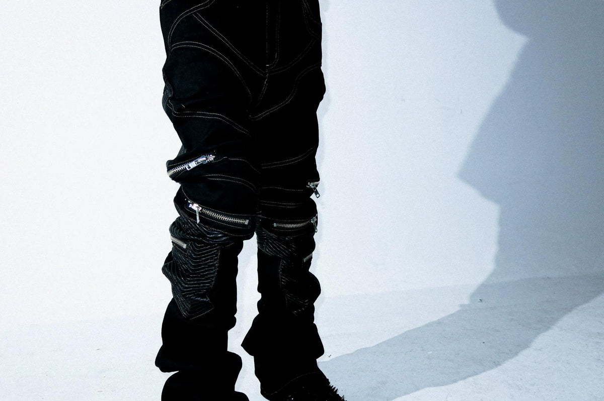 SLIM FLARE BIKER PANTS