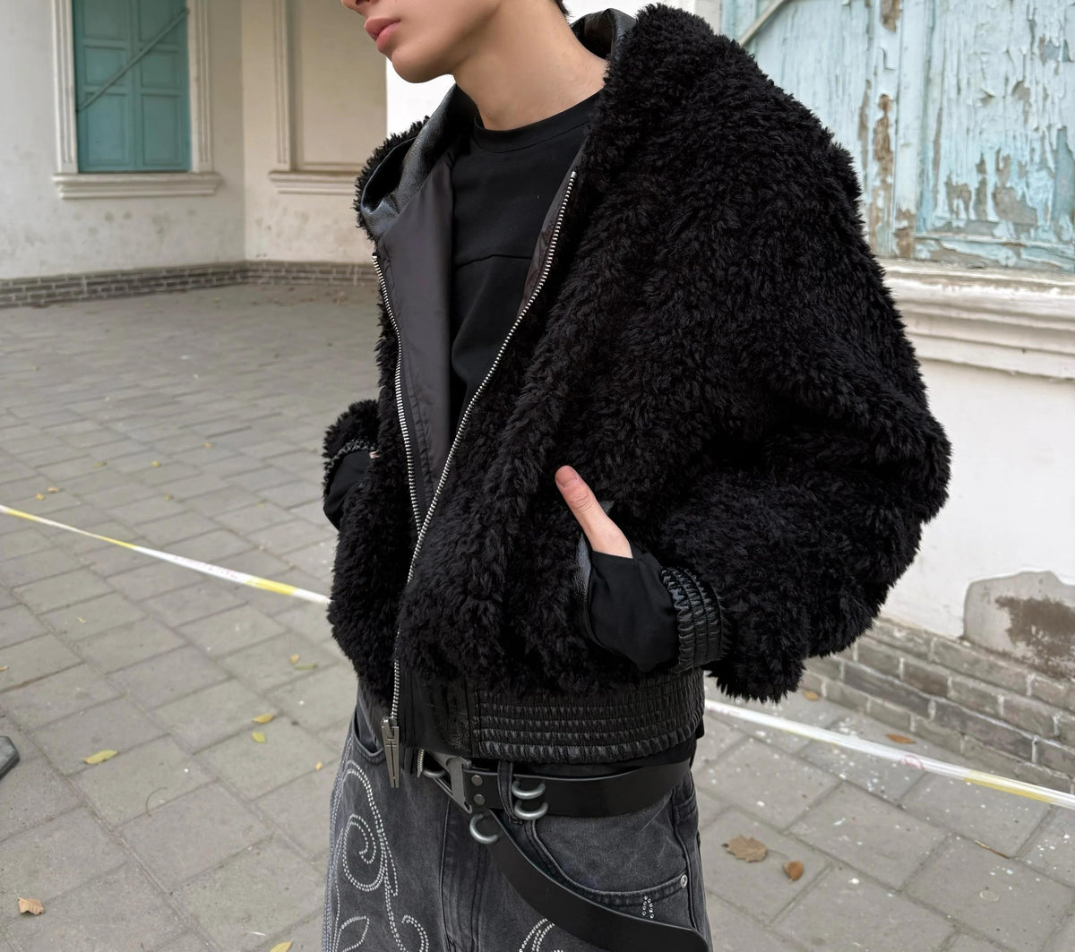 PLUSH PATCHWORK SUEDE HOODED JACKET