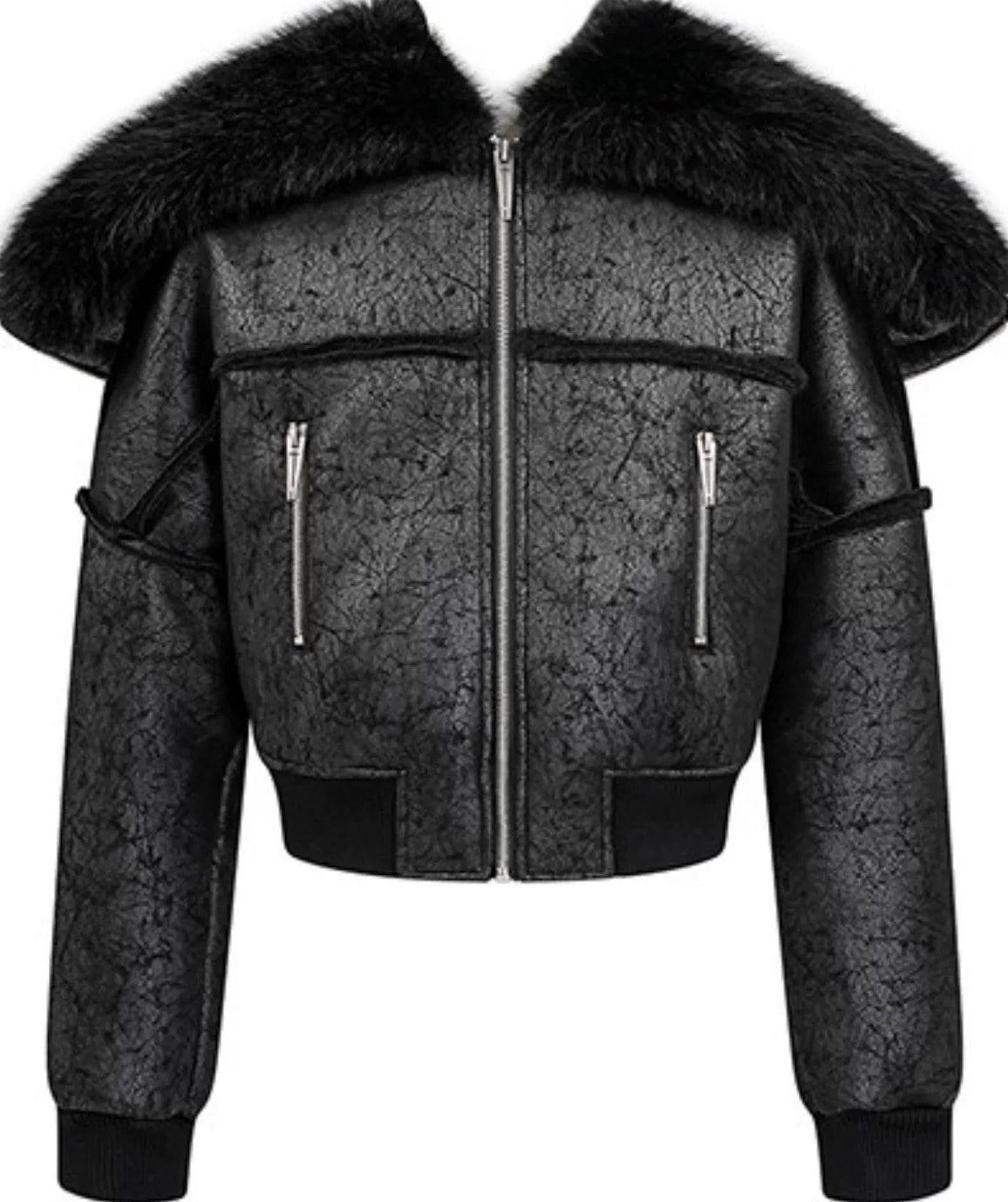 FUR COLLAR MULTI-ZIP JACKET