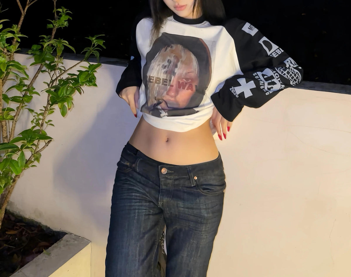 WAVE PORTRAIT PRINT LONG SLEEVE TEE