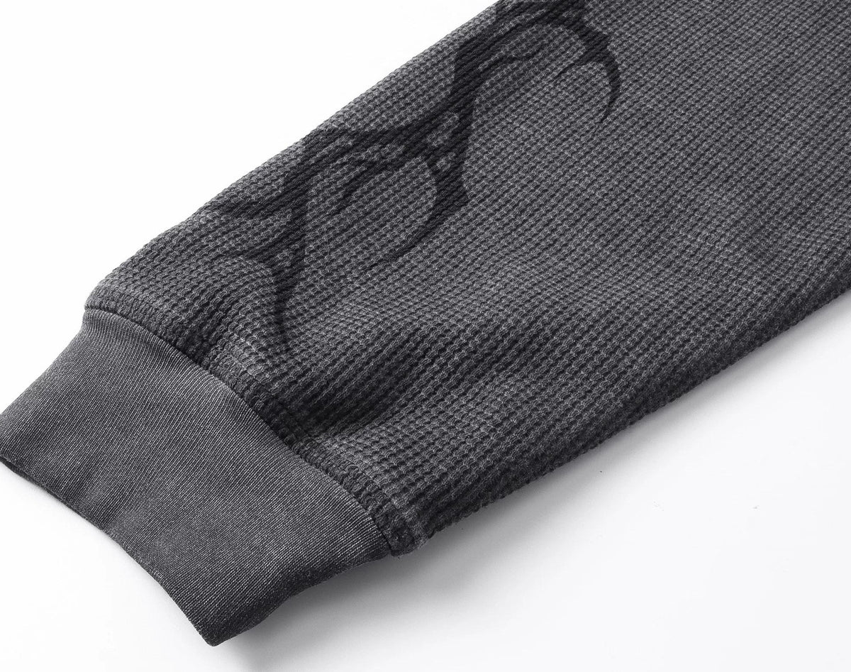 SANSKRIT PRINT WAFFLE LONG SLEEVE T-SHIRT