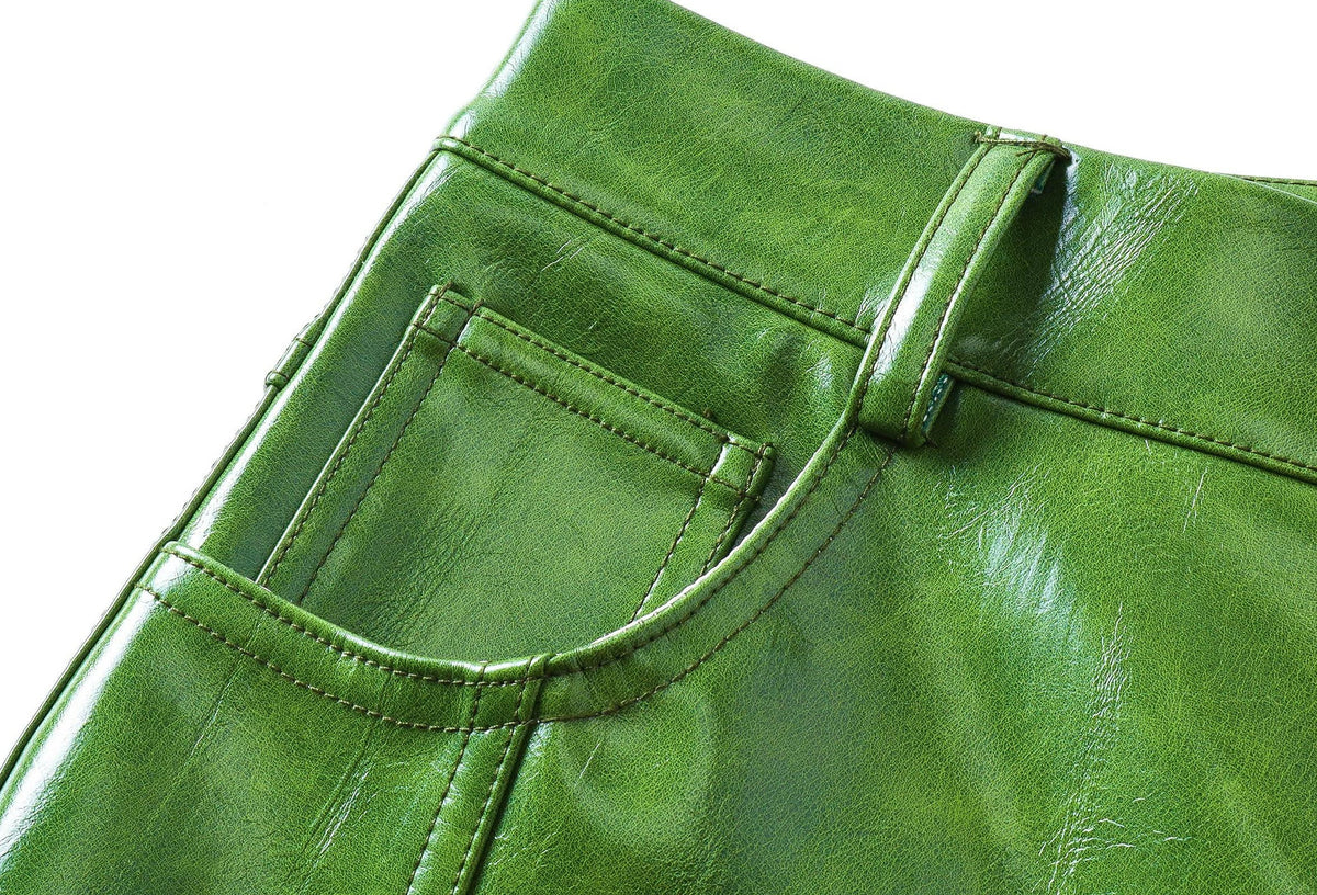 CRISPY GREEN LEATHER PANTS