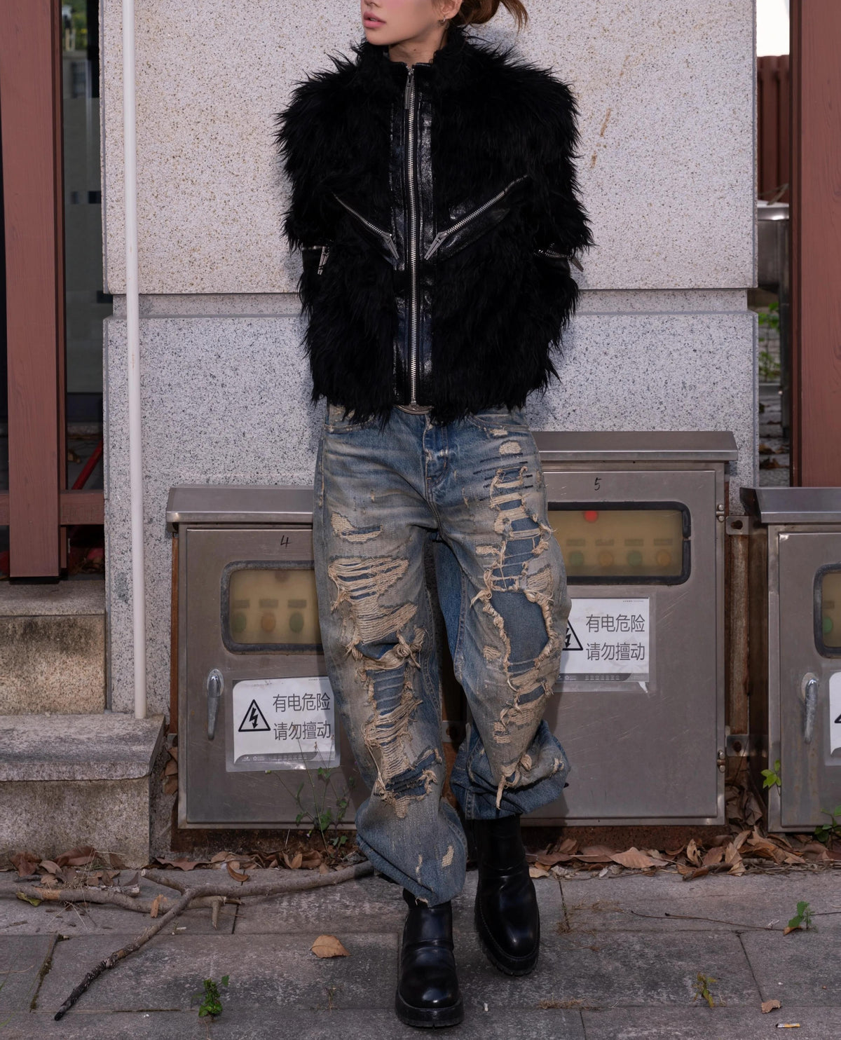 PATCHWORK LEATHER FUR JACKET