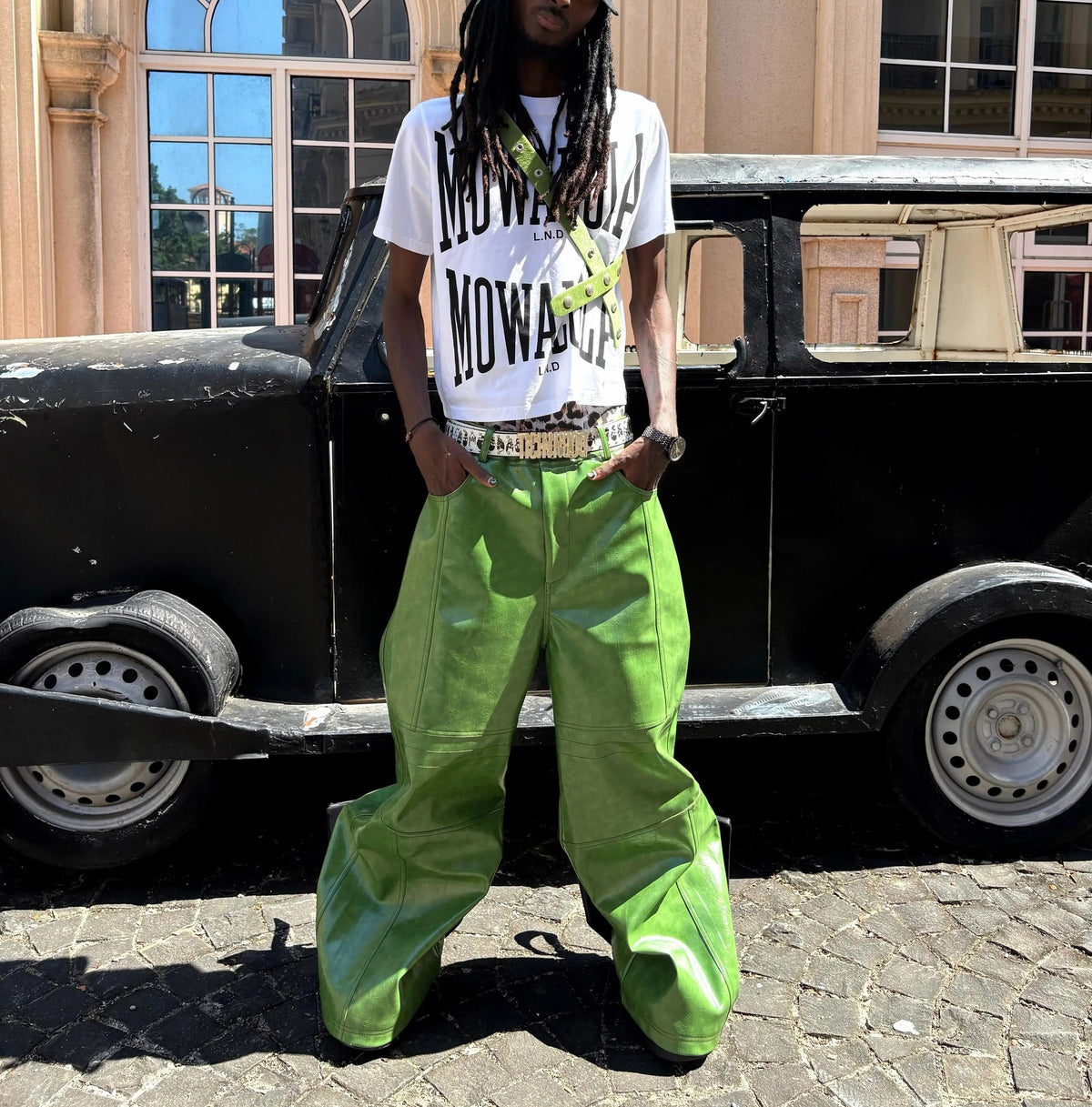CRISPY GREEN LEATHER PANTS