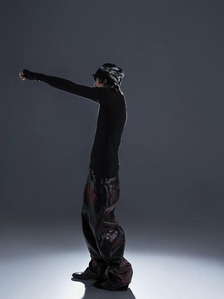 BAROQUE SKULL CLIP LEATHER PANTS
