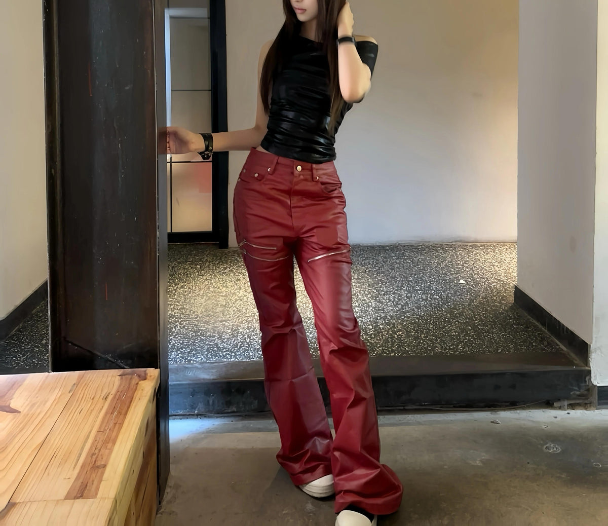LIQUID METAL PINK WAXED PANTS