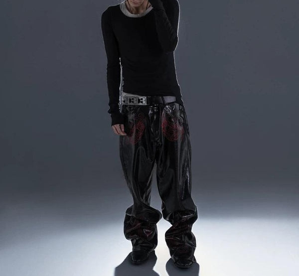 BAROQUE SKULL CLIP LEATHER PANTS
