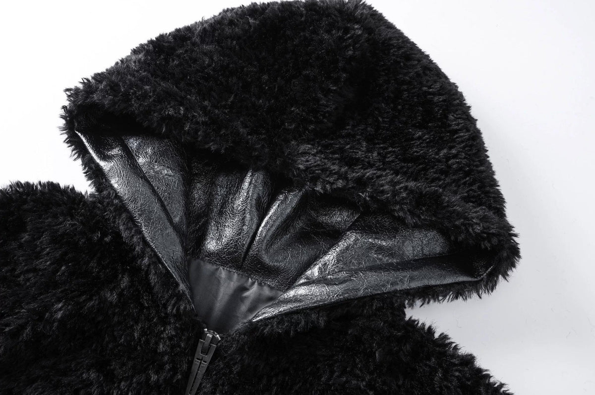 PLUSH PATCHWORK SUEDE HOODED JACKET