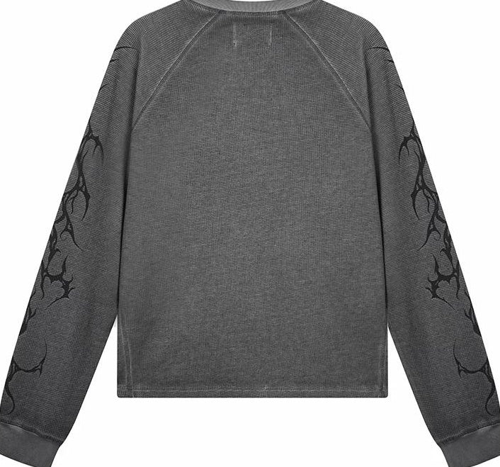 SANSKRIT PRINT WAFFLE LONG SLEEVE T-SHIRT