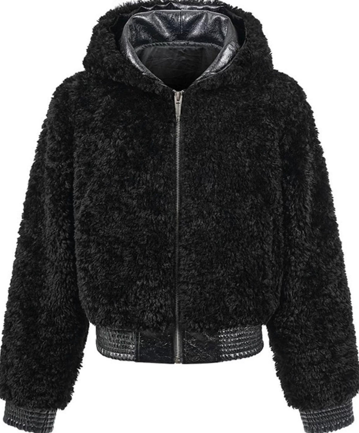 PLUSH PATCHWORK SUEDE HOODED JACKET
