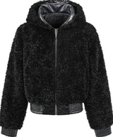 PLUSH PATCHWORK SUEDE HOODED JACKET