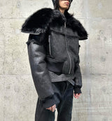 FUR COLLAR MULTI-ZIP JACKET