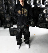 BAROQUE SKULL EMBROIDERED PANTS
