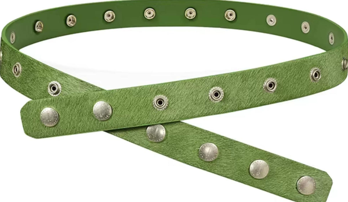 GREEN PONY HAIR BUCKLE BELT