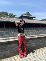 LIQUID METAL PINK WAXED PANTS