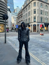 BRUSHED WAX COATED MICRO FLARE JEANS