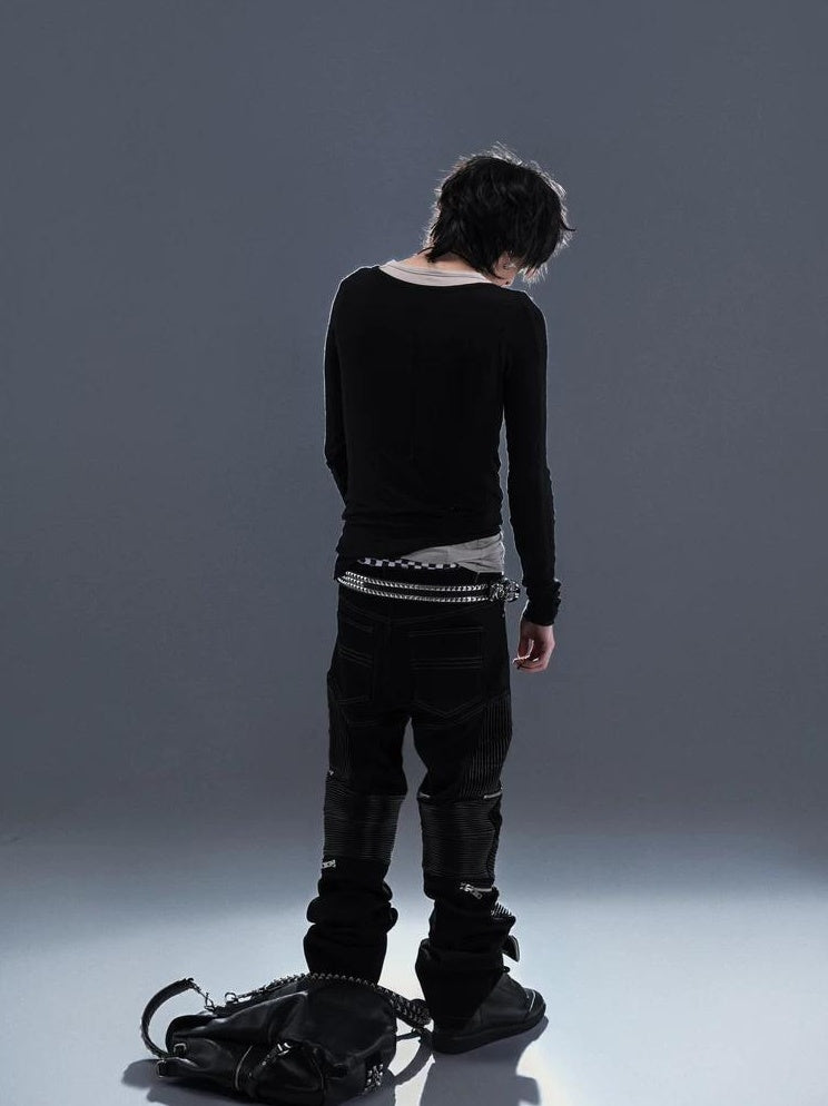 SLIM FLARE BIKER PANTS