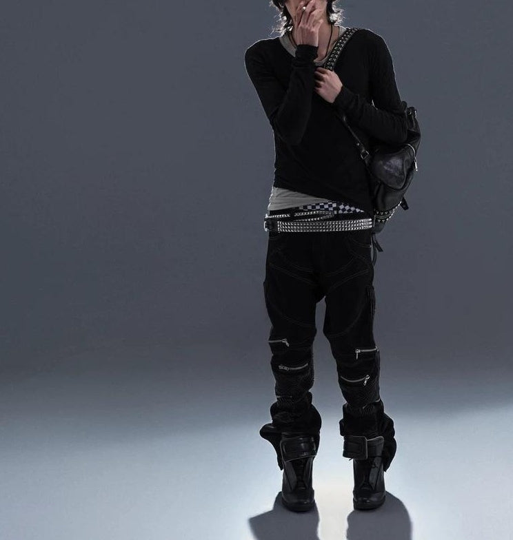 SLIM FLARE BIKER PANTS